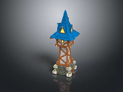 Blue Pointed Roof Decorative Tower Furniture With Wooden Frame And Stone Base 3d model