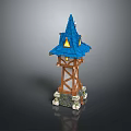 Blue Pointed Roof Decorative Tower Furniture With Wooden Frame And Stone Base