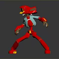 Red Robot Character With Blue Accents And Gold Joints 3D Model Standing Pose