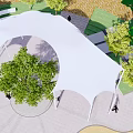 Tensile Membrane Canopy Design for Outdoor Public Space with Trees and Walkway