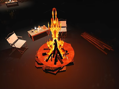 Relaxing Outdoor Garden Decor Setup With Bonfire Chairs Table And Stacked Firewood 3d model