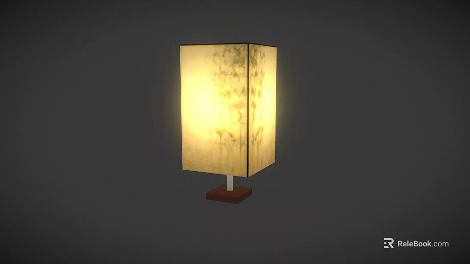 Minimalist Table Lamp With Wooden Base And Plant Pattern Fabric Shade 3d model 