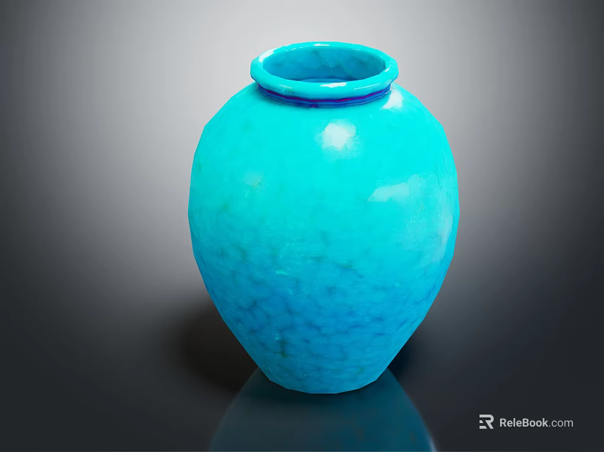 Decorative Blue Ceramic Vase With Round Shape And Smooth Glossy Surface 3d model 