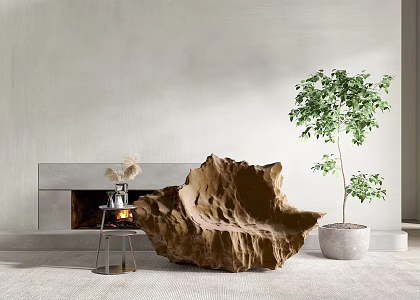 Modern Single Chair Irregular Stone Special-shaped Sofa Stone Lazy Sofa Fireplace Green Plant Potted Plant Leisure Chair Coffee Table Side Table Combination 3d model