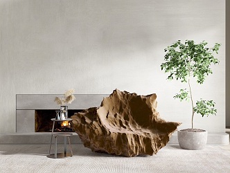 Modern Single Chair Irregular Stone Special-shaped Sofa Stone Lazy Sofa Fireplace Green Plant Potted Plant Leisure Chair Coffee Table Side Table Combination 3d model