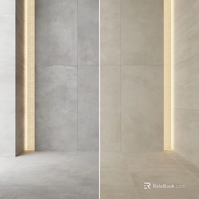 Modern Wall Components With Stone Tile Panels and LED Lighting Strips in Gray Beige 3d model