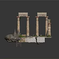Ancient Architectural Scene Model With Tall Columns Water Pool And Green Plants