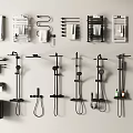 Various Modern Shower Heads with Bathroom Accessories and Stylish Fixtures