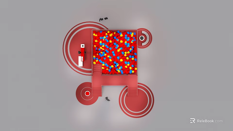 Vibrant Interactive Area Design With Red Frame Colorful Interactive Elements And Circular Zones 3d model