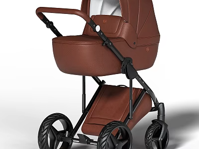 Elegant Brown Leather Child Bed with Black Frame and Movable Wheels Design 3d model