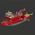 Red Work Vessel With Crane And Upper Deck Structure On Gray Background 3d model