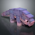 Purple Pink Pixel Art Creature With Blocky Structure On Reflective Surface