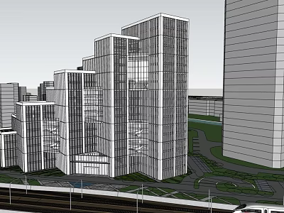 Modern High Rise Office Buildings With Glass Facade And Urban Surroundings 3d model