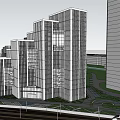 Modern High Rise Office Buildings With Glass Facade And Urban Surroundings