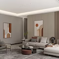 Modern Living and Dining Room Interior With Large TV Sofa Coffee Table And Decorative Paintings