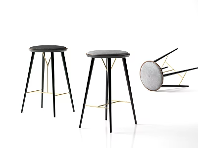Modern Bar Stools With Black Round Seat And Gold Accent Slim Legs Design 3d model