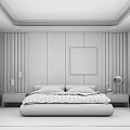 Modern Bedroom With Wooden Wall Paneling Large Bed Bedside Tables Hanging Lamps And Area Rug