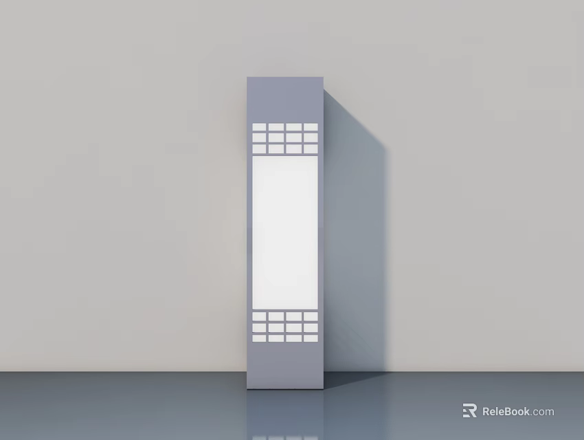 Modern Gray Hinged Door With Grid Pattern And Central White Panel 3d model