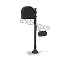 Black Decorative Public Mailbox With Wrought Iron Post And Ornamental Details