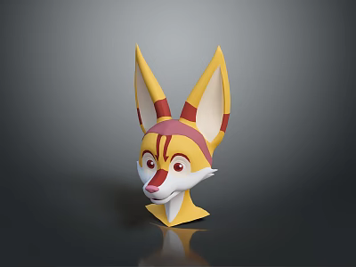 Cartoon Style Game Character 3D Model Head With Large Ears And Yellow Red Stripes 3d model