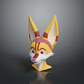 Cartoon Style Game Character 3D Model Head With Large Ears And Yellow Red Stripes