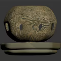Vintage Decorative Circular Ceramic Ornament With Colorful Intricate Patterns On Hexagonal Base