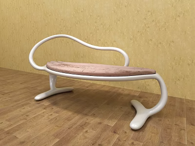 Modern Leisure Chair With White Curved Frame And Pink Cushioned Seat On Wooden Floor 3d model