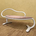 Modern Leisure Chair With White Curved Frame And Pink Cushioned Seat On Wooden Floor