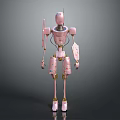 Pink Mechanical Robot With Gold Accents In Standing 3D Model Design