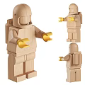 Wooden Astronaut Doll With Yellow Hands And Movable Joints Shown In Multiple Angles