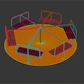 Colorful Rotating Playground Equipment With Wooden Seats Metal Frames And Circular Base