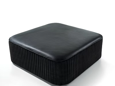 Square Black Leather Shoe Bench With Vertical Striped Sides For Home Entryway 3d model