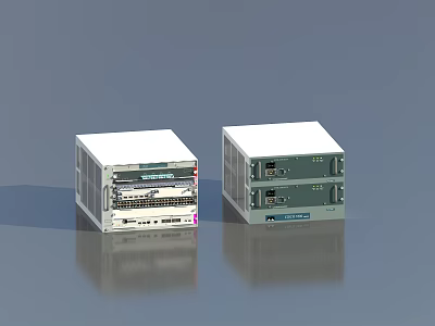 Dual Industrial Network Server Units With White Casing And Interface Ports 3d model