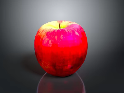 Fresh Red Apple With Red And Yellow Gradient Surface On Black Background With Reflection 3d model