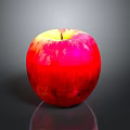 Fresh Red Apple With Red And Yellow Gradient Surface On Black Background With Reflection