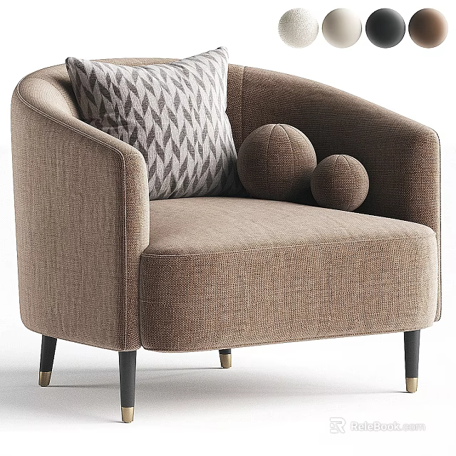 Beige Fabric Single Sofa With Geometric Pillow And Round Decorative Balls 3d model 