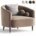 Beige Fabric Single Sofa With Geometric Pillow And Round Decorative Balls