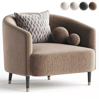 Beige Fabric Single Sofa With Geometric Pillow And Round Decorative Balls 3d model
