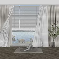 Elegant Curtains and Blinds with Lake View Natural Light Indoor Plant Herringbone Floor