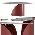 Modern Contemporary Table With Red Curved Wooden Legs And Textured Top