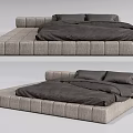 Modern Double Bed With Light Gray Modular Frame And Dark Gray Bedding 3d model