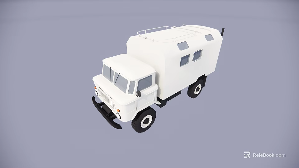 White Camper Truck With Roof Rack Side Windows And Cargo Area 3d model 