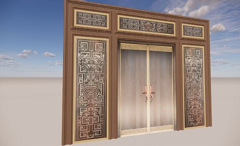 New Chinese Style Door Copper Door 3d model