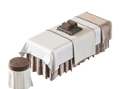 Spa Salon Massage Bed Setup With White And Brown Stool Towels And Tray 3d model