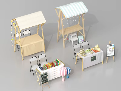 Commercial Outdoor Stalls With Canopies Tables Chairs And Decorative Product Displays 3d model