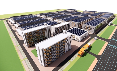 Modern multi-storey factory building solar factory building industrial park 3d model