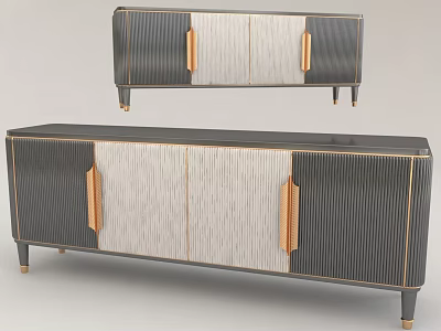 Modern TV Stand With Black And White Panels Golden Handles And Stylish Design 3d model