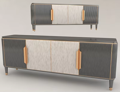 Modern TV Stand With Black And White Panels Golden Handles And Stylish Design 3d model