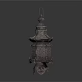 Traditional Chinese Lantern With Intricate Carved Patterns And Pagoda Style Top
