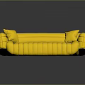 Modern Yellow Sofa With Striped Design And Two Cushions On Reflective Floor